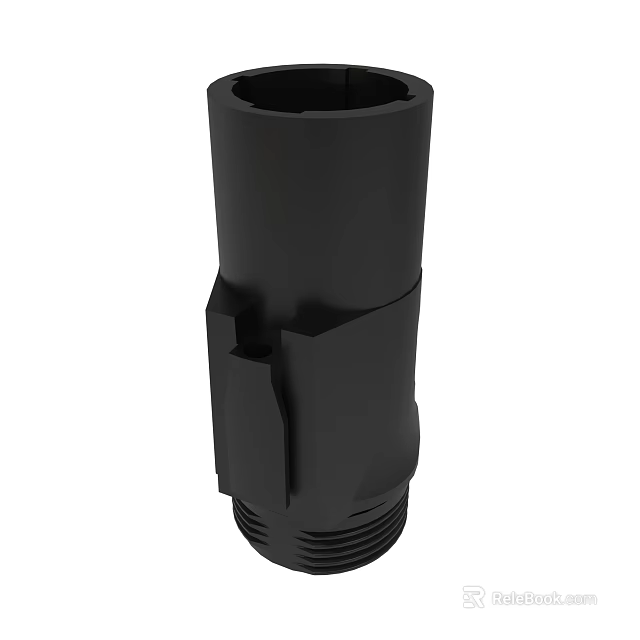 Black Cylindrical Mechanical Part With Detailed Grooves And Threaded Structure 3d model 