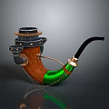 Steampunk Vintage Pipe With Wooden Body Metal Gears Green Accent And Black Stem
