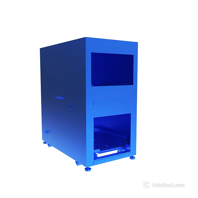 Standing Blue Double Layered Equipment With Transparent Windows And Bottom Wheels 3d model 