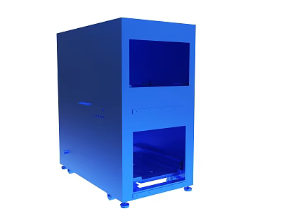 Standing Blue Double Layered Equipment With Transparent Windows And Bottom Wheels 3d model