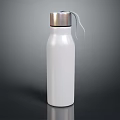 White Aluminum Insulated Water Bottle with Silver Lid and Lanyard on Dark Surface