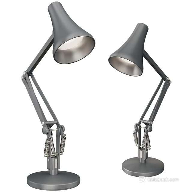 Modern Adjustable Desk Lamps With Conical Gray Shades And Metal Arms For Home Office 3d model 