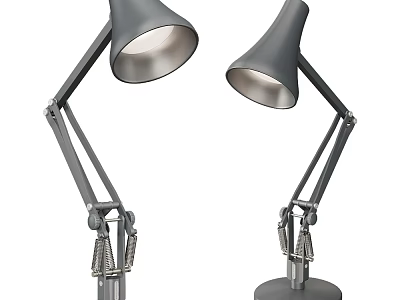 Modern Adjustable Desk Lamps With Conical Gray Shades And Metal Arms For Home Office 3d model