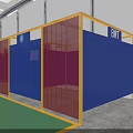Industrial Workshop Interior Featuring BWI Signs Blue Red Partitions And Green Pathway