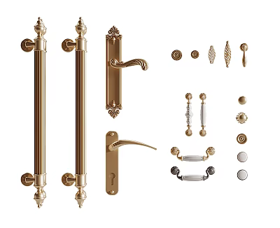 Various Gold Decorative Door Handles With Different Home Design Styles 3d model