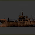 Modern Green and White Water Transport Ship And Old Rusted Vintage Boat Model