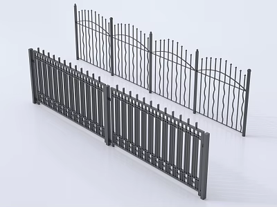 Metal Railings With Straight And Wavy Patterns For Garden Fencing 3d model