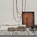 White Cloud Shaped Sofa And Round Coffee Table Set With Black Chair Hanging Lamps