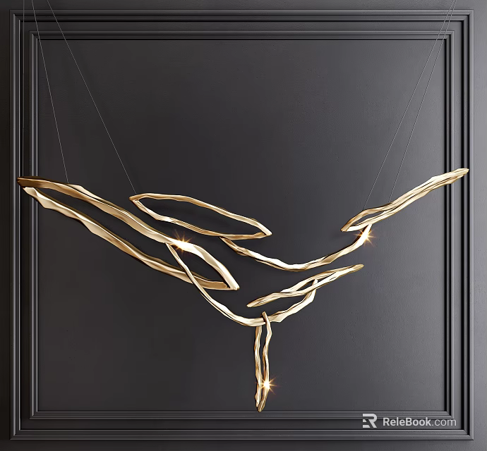 Modern Golden Sleek Curved Chandelier Lighting Design For Dark Wall Interior 3d model 