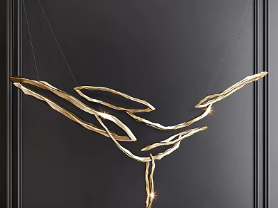 Modern Golden Sleek Curved Chandelier Lighting Design For Dark Wall Interior 3d model