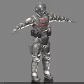 Man In Protective Suit Helmet Gas Mask And Tactical Gear Standing With Arms Outstretched