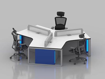 Modern Monitoring Room Interior Design With Console Workstation And Ergonomic Chairs 3d model