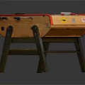 Wooden Foosball Table Play Equipment With Green Playing Surface Red Frame And Metal Rods