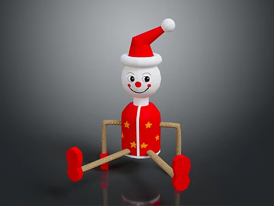 Snowman Toy Wearing Santa Hat Red Star Patterned Outfit With Stick Arms And Red Feet 3d model
