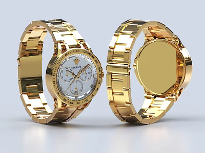 Luxury Golden Wristwatch Dual Display With Metal Bracelet White Dial And Polished Back 3d model