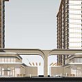 Modern Architectural Entrance With Arch Design Glass Facade High Rise Buildings And Outdoor Trees