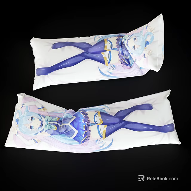 Anime Girl Character Body Pillow with Blue Hair Long Socks and White Blue Outfit Design 3d model 