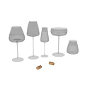 Set of Transparent Glass Wine Glasses With Different Shapes And Cork Stoppers