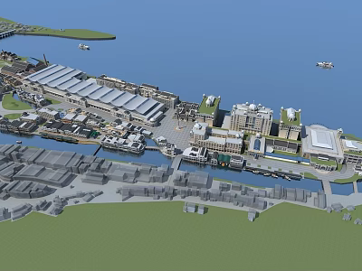 Ancient Architecture Complex With Riverfront Traditional Buildings And Scenic Green Spaces 3d model
