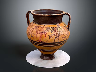 Ancient Amphora With Two Handles And Colorful Animal Plant Patterns On White Base 3d model
