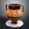 Ancient Amphora With Two Handles And Colorful Animal Plant Patterns On White Base