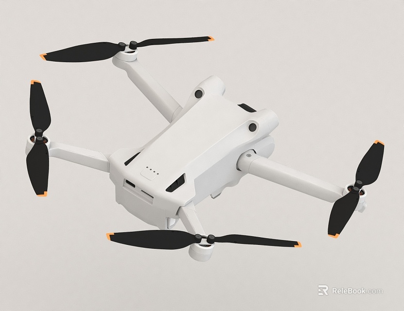 White Digital Four Rotor Drone With Black Propellers And Orange Tips 3d model 