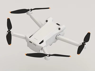 White Digital Four Rotor Drone With Black Propellers And Orange Tips 3d model