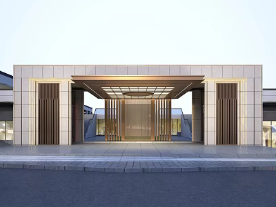 Elegant Modern Entrance Gate With Stone Walls Metal Grilles And Grille Ceiling 3d model