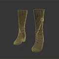 Brown Knee High Boots With Belt Buckle Detail And High Heels Simple Design