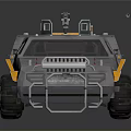 Gray and Orange Six Wheeled Off Road Vehicle with Futuristic Design and Roof Mounted Equipment