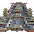Ancient Chinese Architectural Complex With Pagodas Traditional Roofs Red Walls And Courtyards