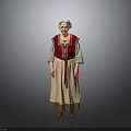 Elderly Woman Wearing Red Embroidered Vest And Beige Long Traditional Dress