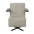 Beige Fabric Single Seater Sofa With Wooden Arms And Black Metal Swivel Base