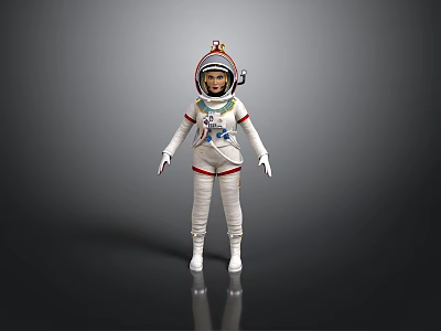 Astronaut Spacesuit With White Red Striped Design Helmet Visor And 3D Model On Reflective Surface 3d model