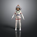 Astronaut Spacesuit With White Red Striped Design Helmet Visor And 3D Model On Reflective Surface