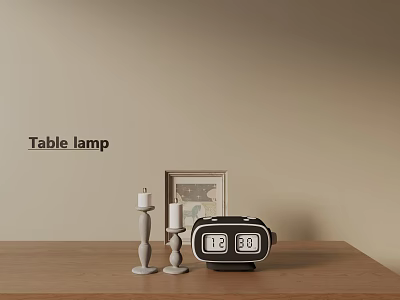Stylish Decorative Ornament Set With Candlesticks Picture Frame And Alarm Clock For Tabletop Home Decor 3d model