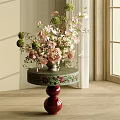 Elegant Vase With Fresh Pink Flowers On Round Green Decorative Table Near Window