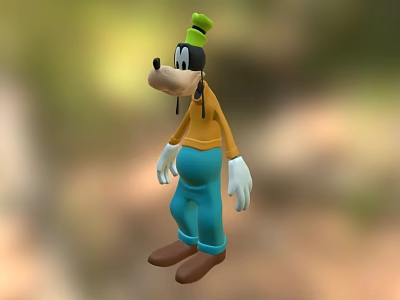 Goofy Character in Yellow Shirt Blue Pants and Green Hat with Brown Shoes 3d model