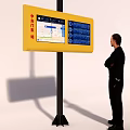 Yellow Public Information Display With Route Details And Person Checking