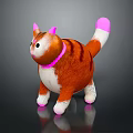 Orange And White Striped Plush Cat Toy With Pink Ears Tail Tip And Collar