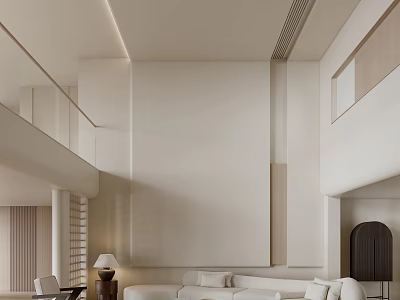 Minimalist Modern Loft Living Room With High Ceiling And Sofa 3d model