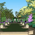 Garden Landscape Featuring Iron Archway Covered With Vines Purple Flowers And Stone Path