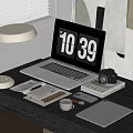 Laptop On Work Desk With Table Lamp Camera Notebook Tablet And Coffee Cup
