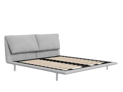 Modern Double Bed With Grey Headboard Cushions And Wooden Slats Support Frame 3d model