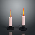 White Candles With Red Flames On Black Metal Ring Bases For Home Decor