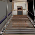 Industrial Storage Interior With Metal Roller Conveyor White Walls And Blue Stripes