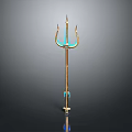 Ornate Trident Weapon With Golden Shaft Blue Prongs And Decorative Details