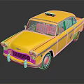 Yellow Classic Taxi With Vintage Design And TAXI Sign On Roof