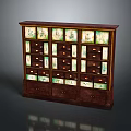 Traditional Wooden Cabinet With Multiple Drawers Gold Accents And Floral Decorative Panels