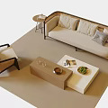 Contemporary Sofa And Coffee Table Set With Cushions And Tabletop Decor Items 3d model